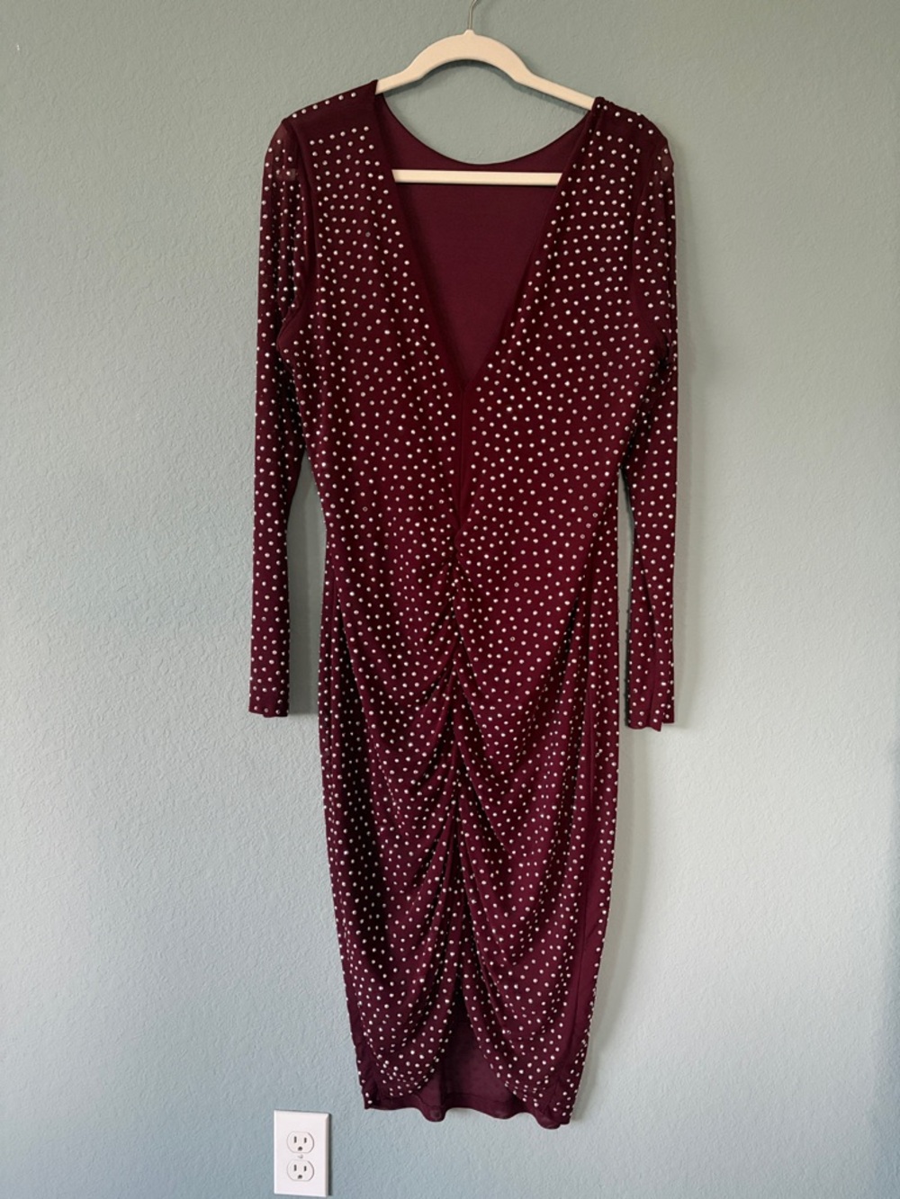 Elegant Women's Burgundy Rhinestone  Dress